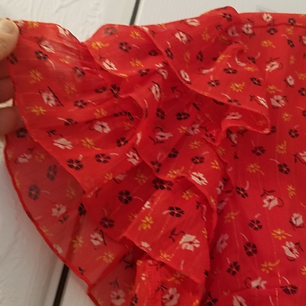 MADEWELL Tiered Sleeved Red Peplum Top In Metallic Prairie Posies NEW - Picture 7 of 9